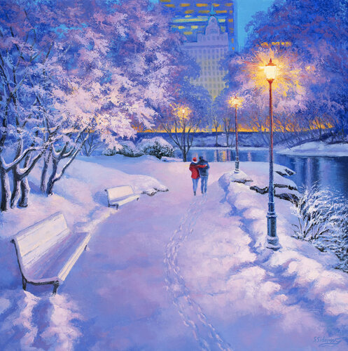 Soft Lilac Winter. Central Park New York by Stanislav Sidorov, Painting for Sale on Select
