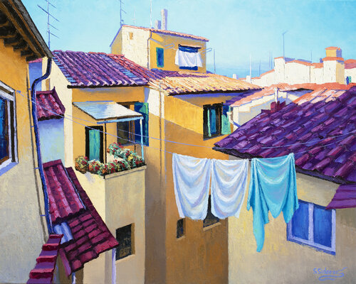 Cozy Italian Court Yard. Florence Italy by Stanislav Sidorov, Painting for Sale on Select