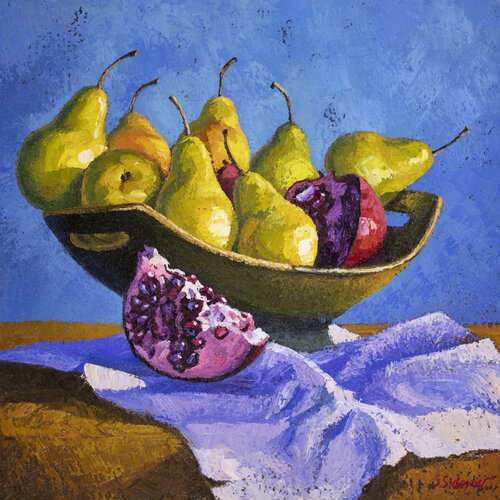 Still Life with Pears and Pomegranates by Stanislav Sidorov, Painting for Sale on Select
