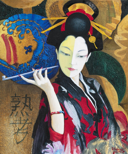 Contemplation. Japanese woman with pipe. by Stanislav Sidorov, Painting for Sale on Select