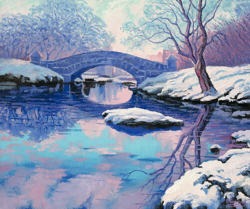 Frosty Twilight Gapstow Bridge Central park New York by Stanislav Sidorov, Painting for Sale on Select