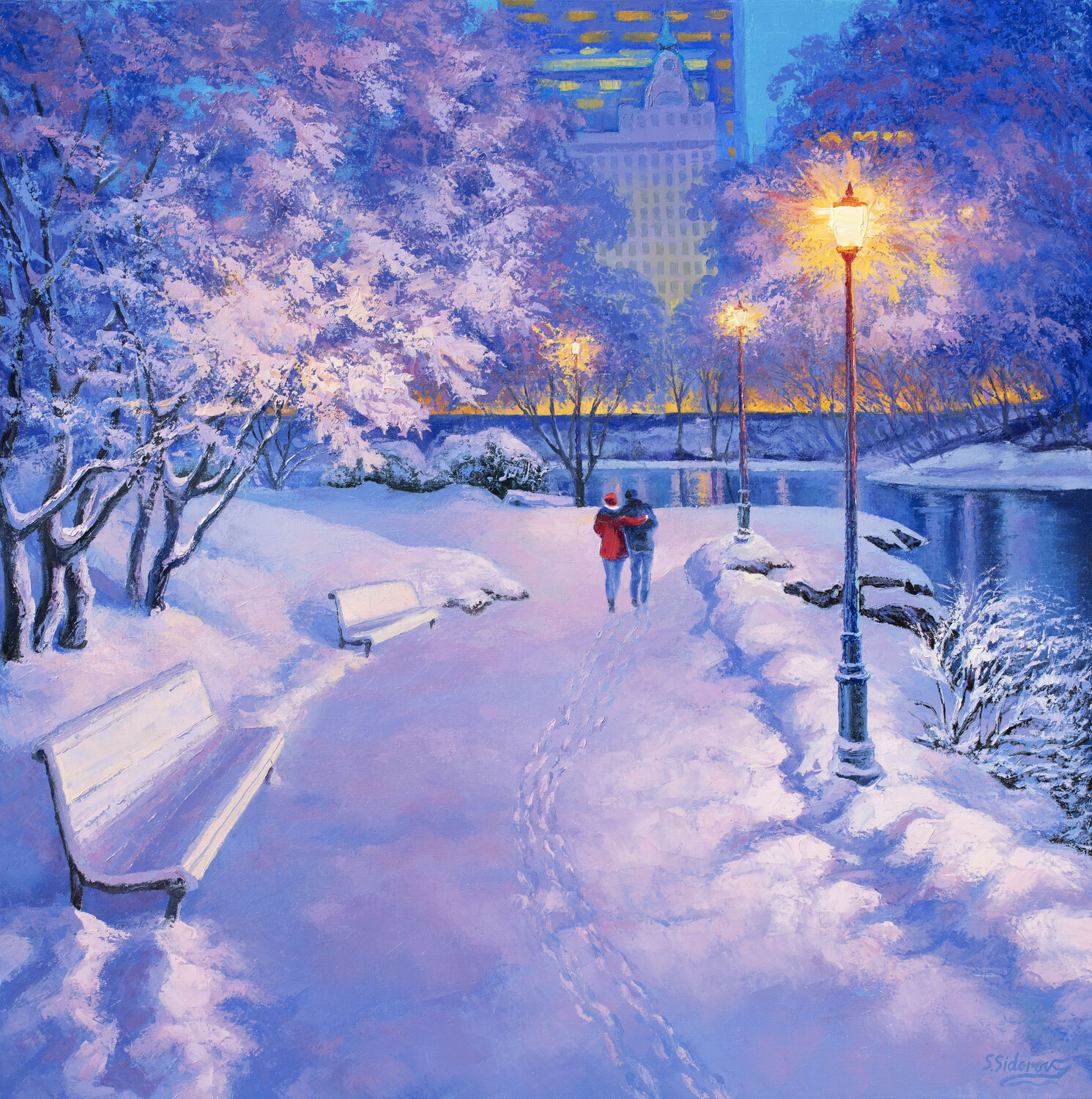 Soft Lilac Winter. Central Park New York Stanislav Sidorov Original painting for sale