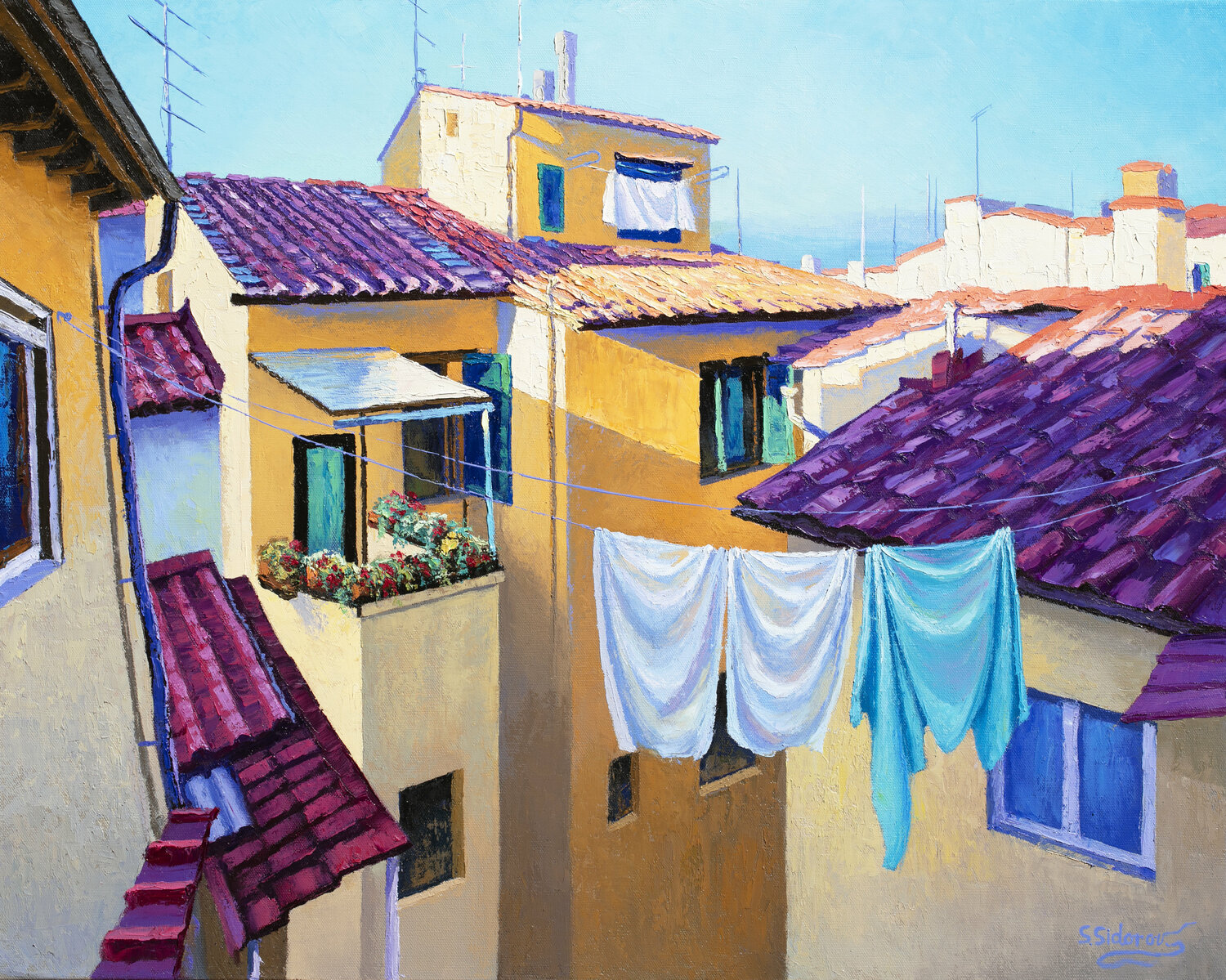 Cozy Italian Court Yard. Florence Italy Stanislav Sidorov Original painting for sale