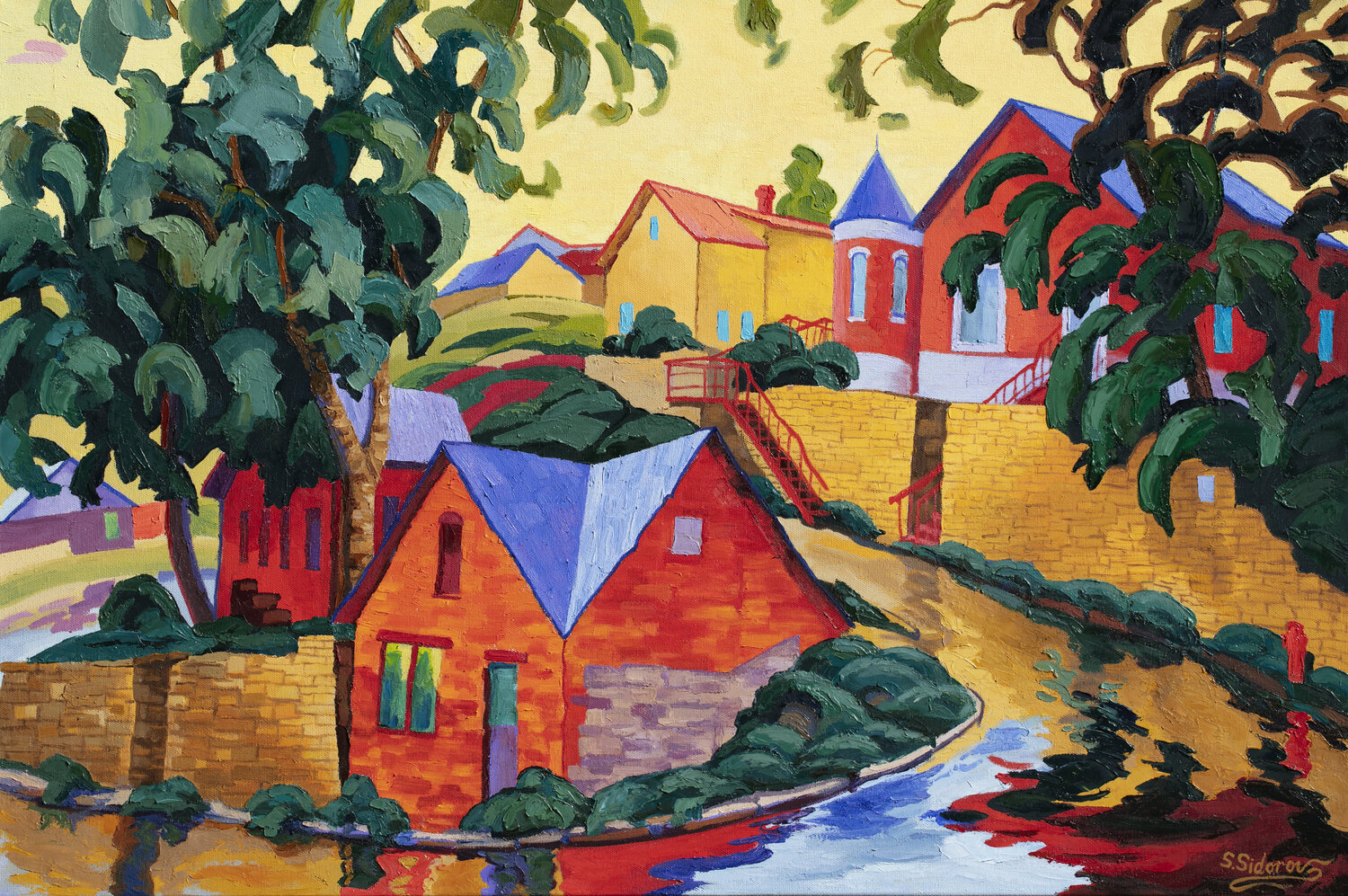 Sunny Day. Old American town. Central Park Colorado. Stanislav Sidorov Original painting for sale
