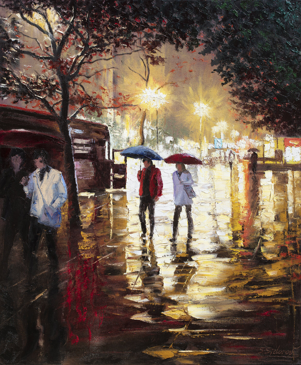 Rainy Night on the Town Stanislav Sidorov Original painting for sale