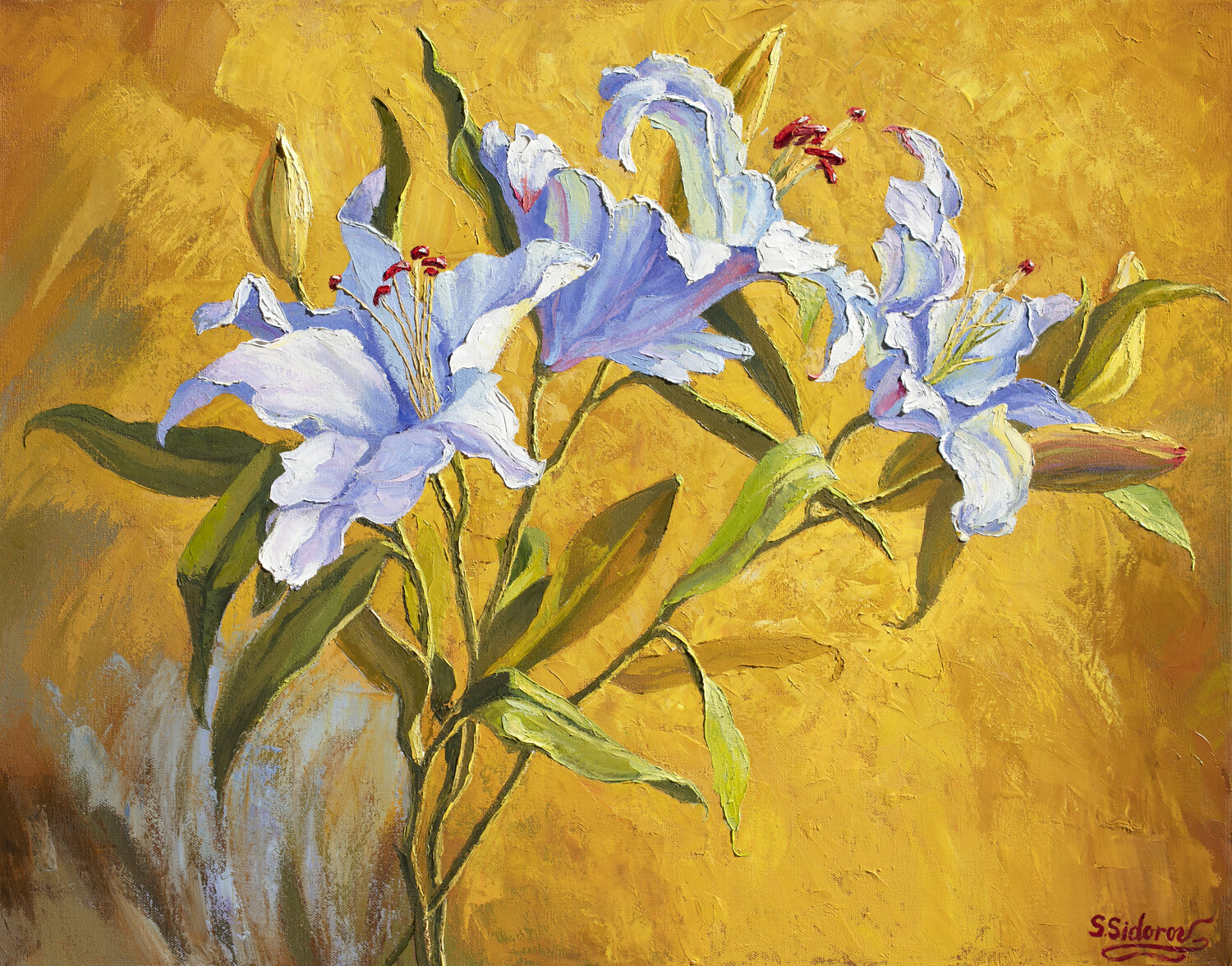 White Lilies Stanislav Sidorov Original painting for sale