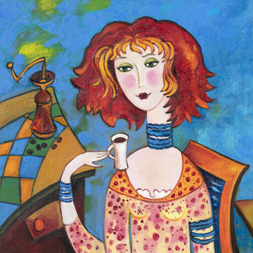 Morning Coffee. French Girl-2 by Yelena Sidorova, Painting for Sale on Select