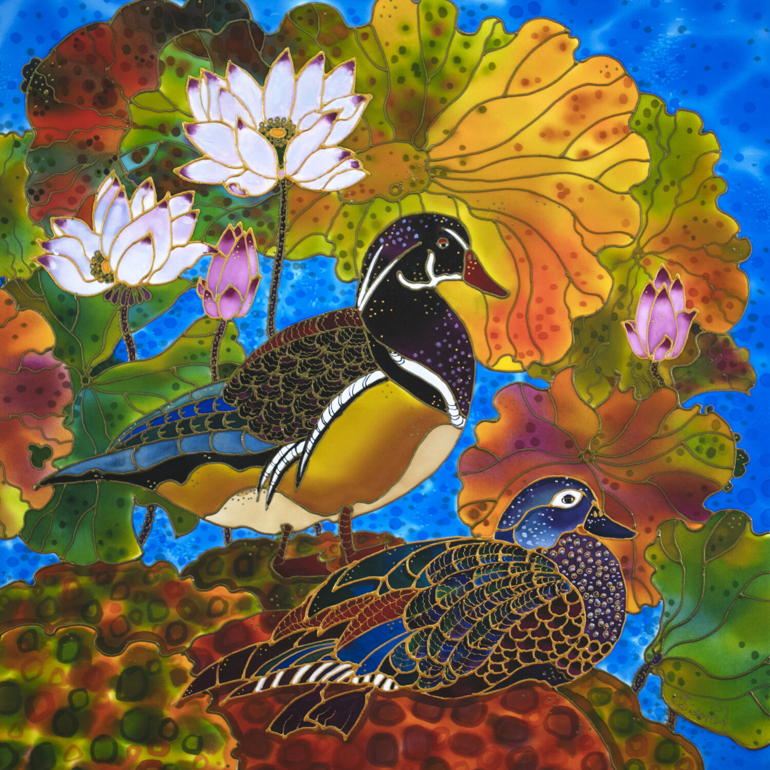 Colorful Ducks Yelena Sidorova Original painting for sale