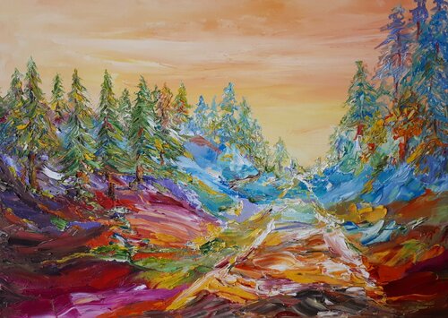 Waldweg in der Abendsonne by Kerstin Meyer, Painting for Sale on Select