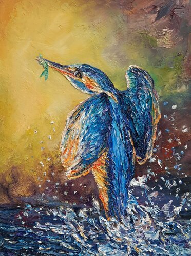 Eisvogel, blue bird by Kerstin Meyer, Painting for Sale on Select