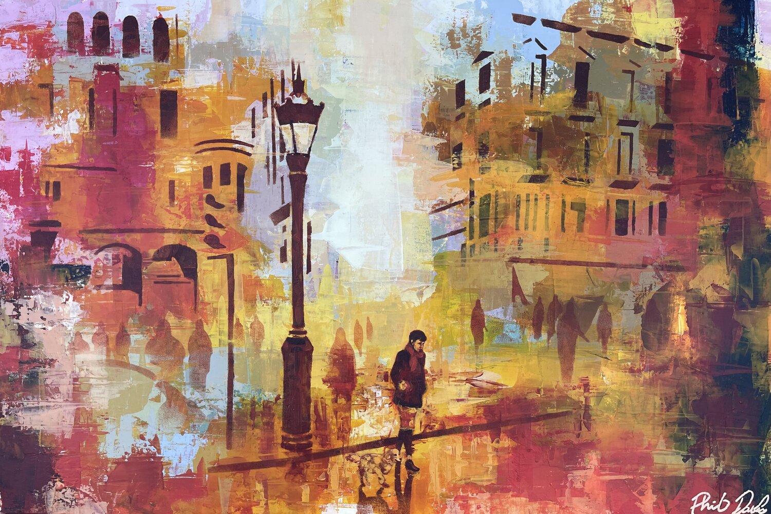 Ghost City. Las Ramblas, Barcelona Phil Davis Original painting for sale