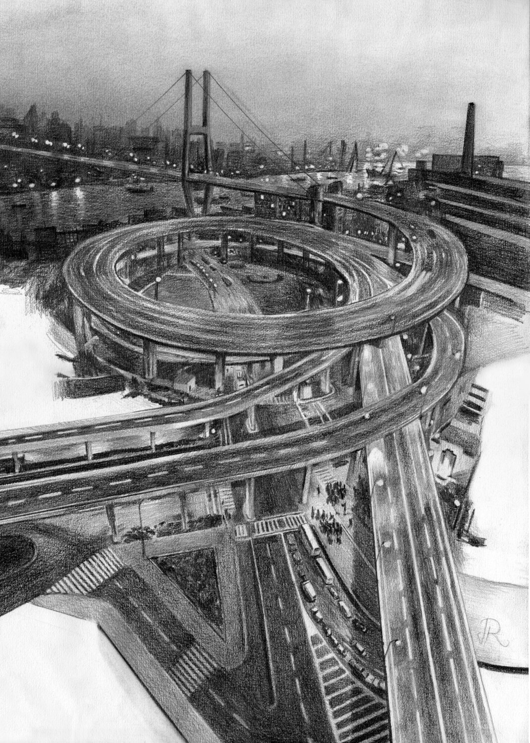 Puente Nanpu de Shanghái Javier Ramos Julián Drawing for sale
