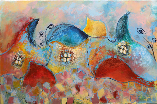 Village at Sunset by Malka Tsentsiper, Painting for Sale on Select