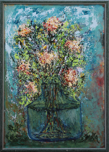 Flowers in Glass Wase by Malka Tsentsiper, Painting for Sale on Select