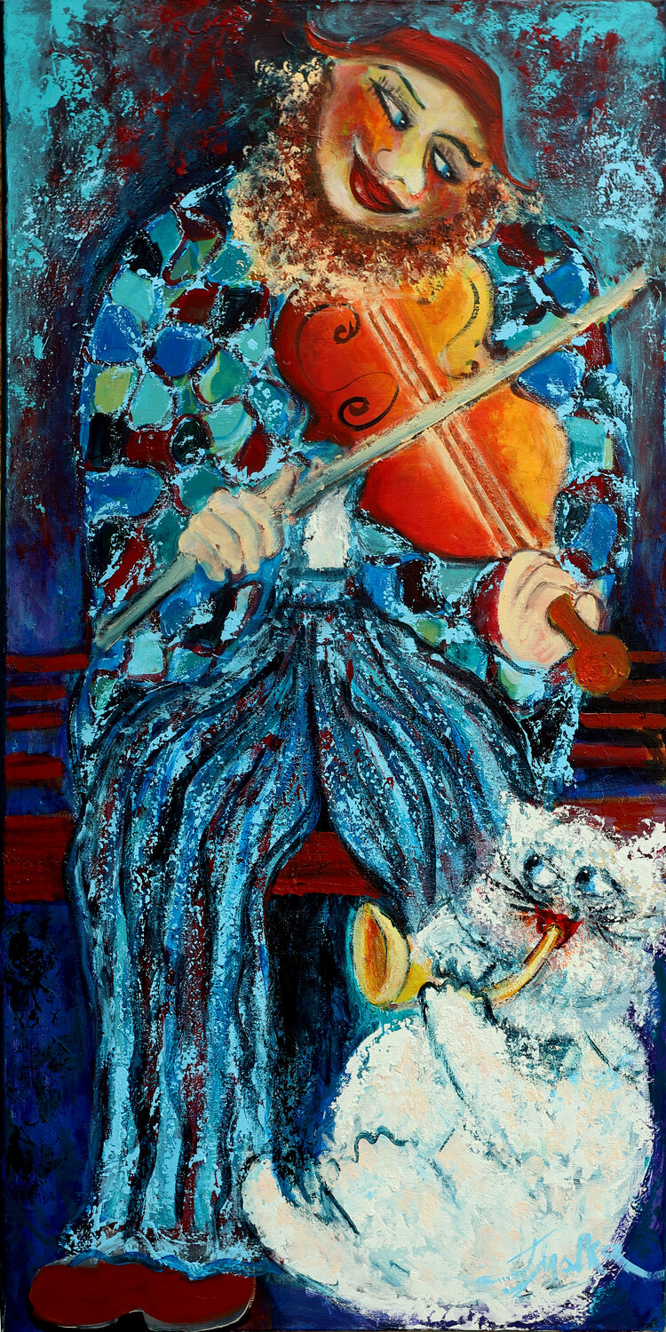 Street Fiddler Malka Tsentsiper Original painting for sale