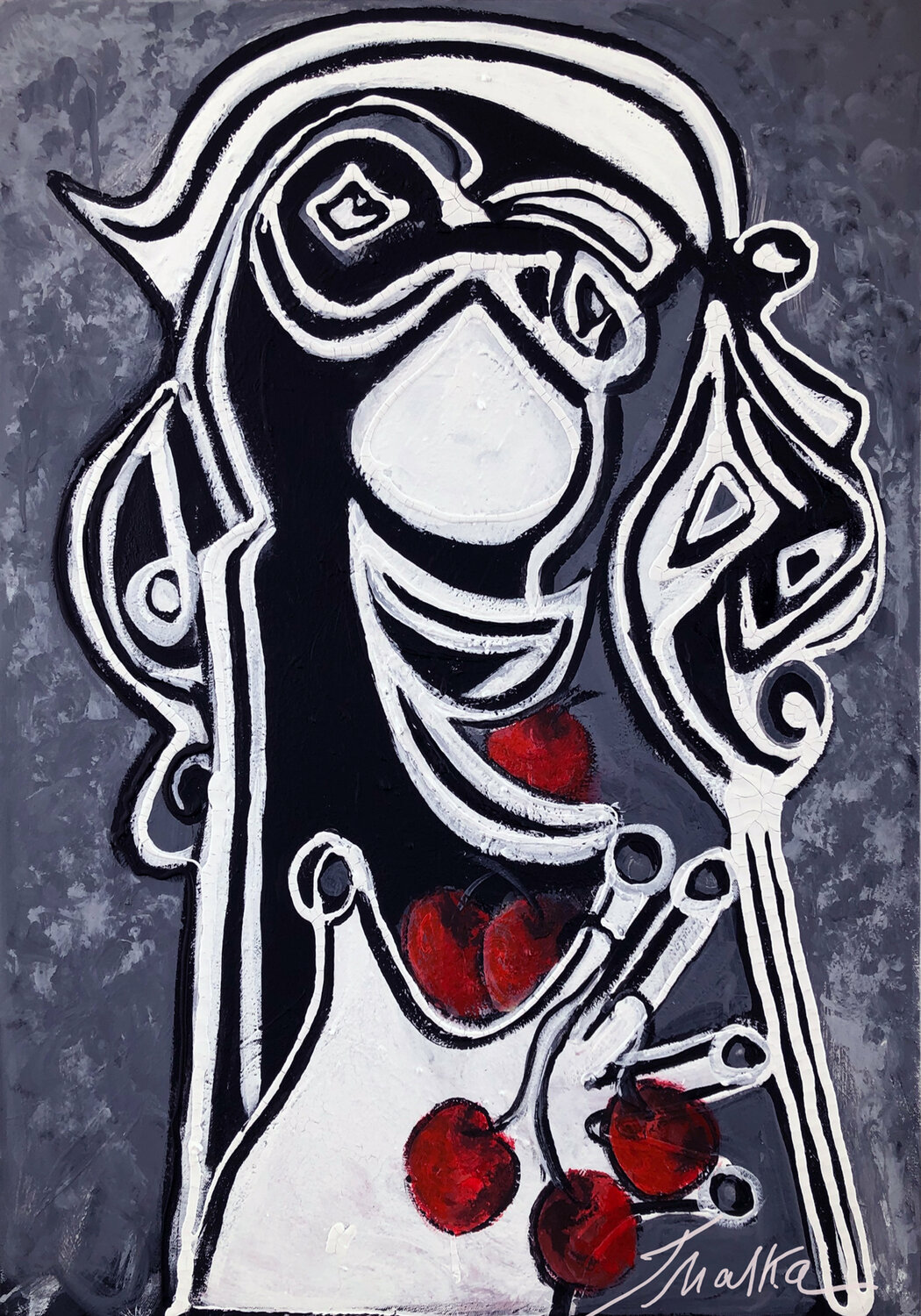 Lady with Red Cherries Malka Tsentsiper Original painting for sale