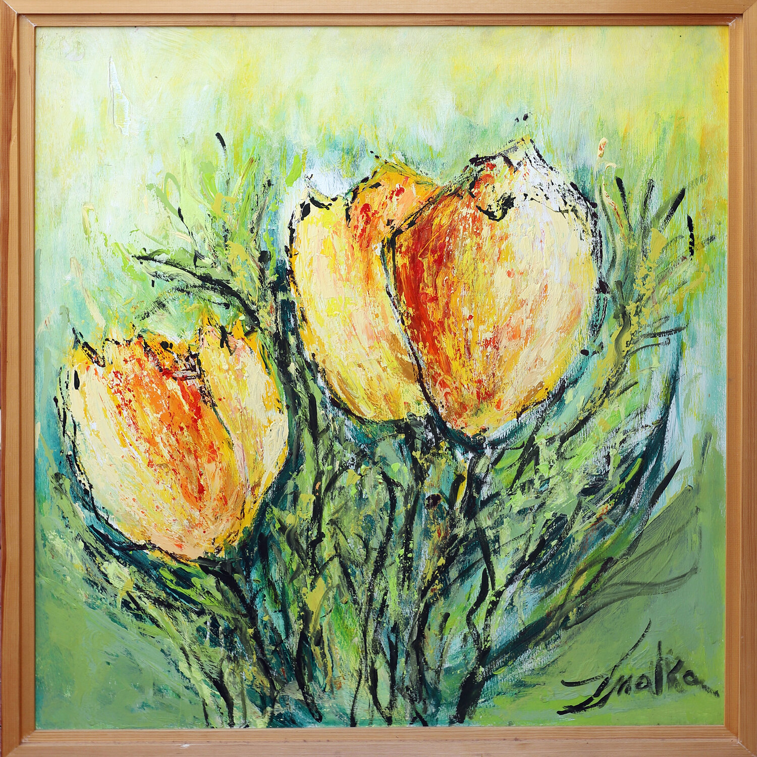 Yellow Tulips Malka Tsentsiper Original painting for sale