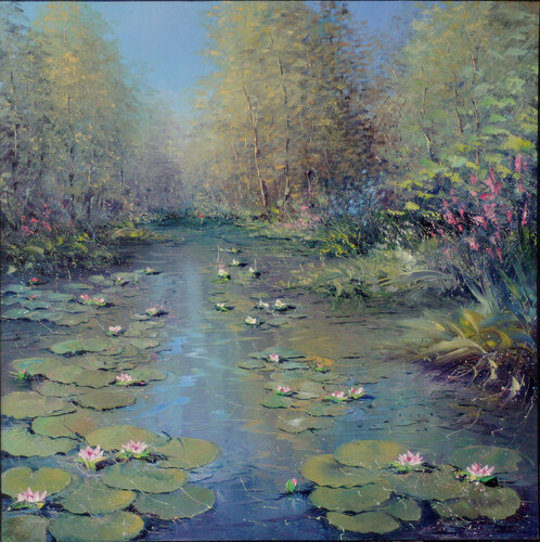 Les nénuphars roses et blancs by Jacques Majos, Painting for Sale on Select