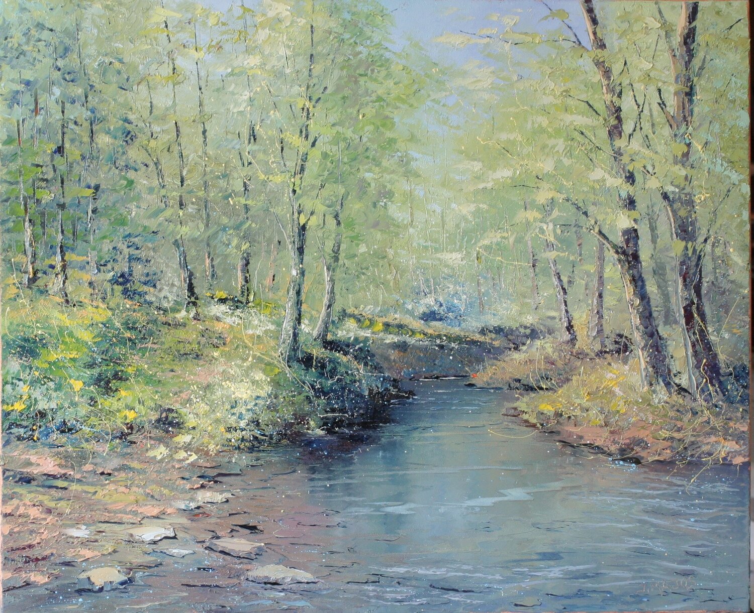Passage sur le ruisseau ombragé Jacques Majos Original painting for sale