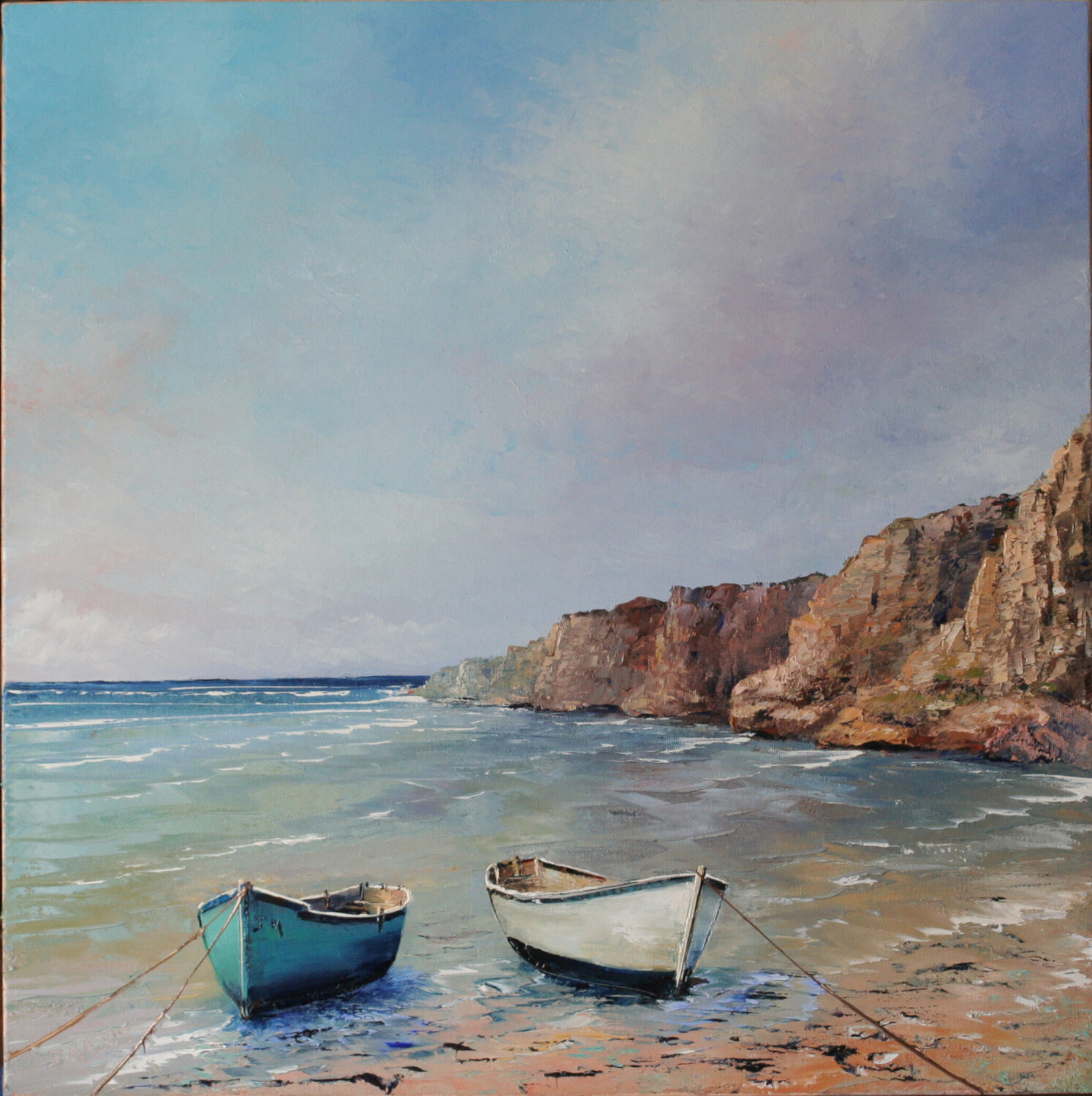 Deux barques sur la grève Jacques Majos Original painting for sale