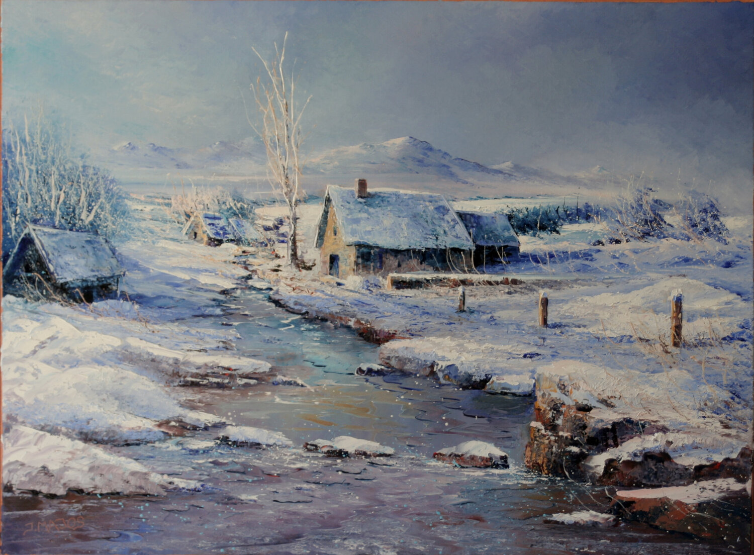 Ruisseau sous la neige Jacques Majos Originalgemälde zu verkaufen