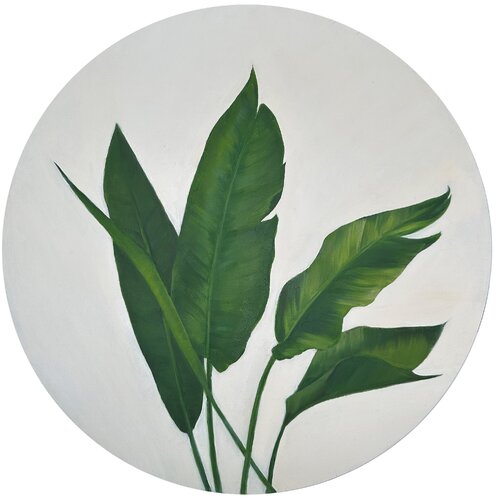 Tropical Green Leaf Round Artwork – Minimalist Wall Art for Nature Lovers by Victo, Painting for Sale on Select