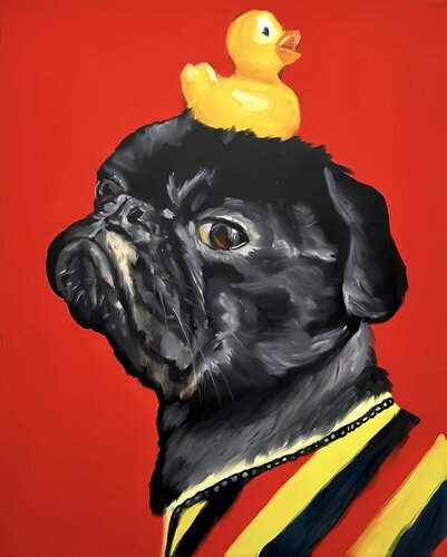 Duck King | French Bulldog with a Rubber Duck Crown | Playful Art for Dog Lovers by Victo, Painting for Sale on Select