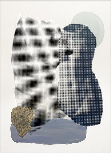 Modern Abstract Collage Halftone Statue Meets Earthy Vibes by Victo, Painting for Sale on Select