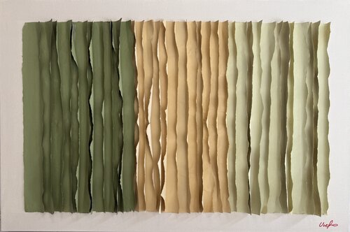 Large Abstract Minimalist Artwork - Green & Yellow Textured Wall Art - Acrylic Paper on Canvas 24x36 by Victo, Painting for Sale on Select