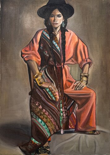 North American Spirit: Bold Portrait of a Modern Muse by Victo, Painting for Sale on Select