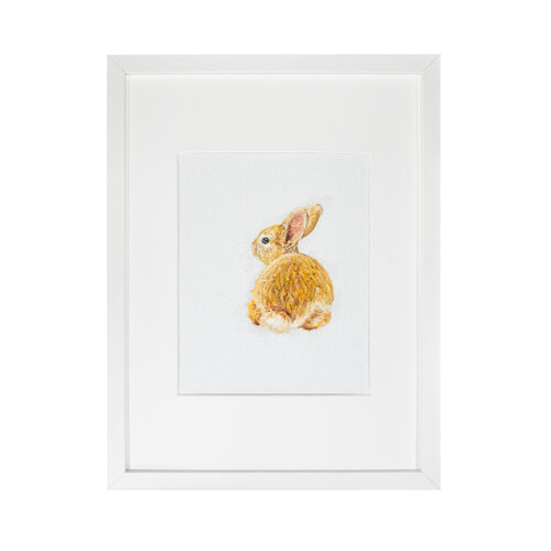 Golden Bunny | Symbolic Rabbit in Soft Warm Tones – Oil Painting on Cardboard by Victo, Painting for Sale on Select
