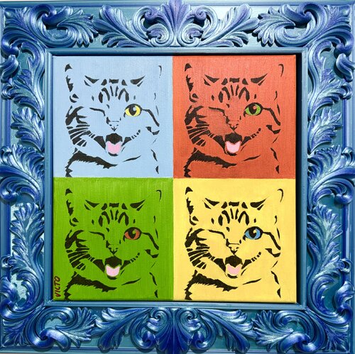 Pop Cat | Cat Visiting Warhol inspired Cat Emotive Color Field by Victo, Painting for Sale on Select