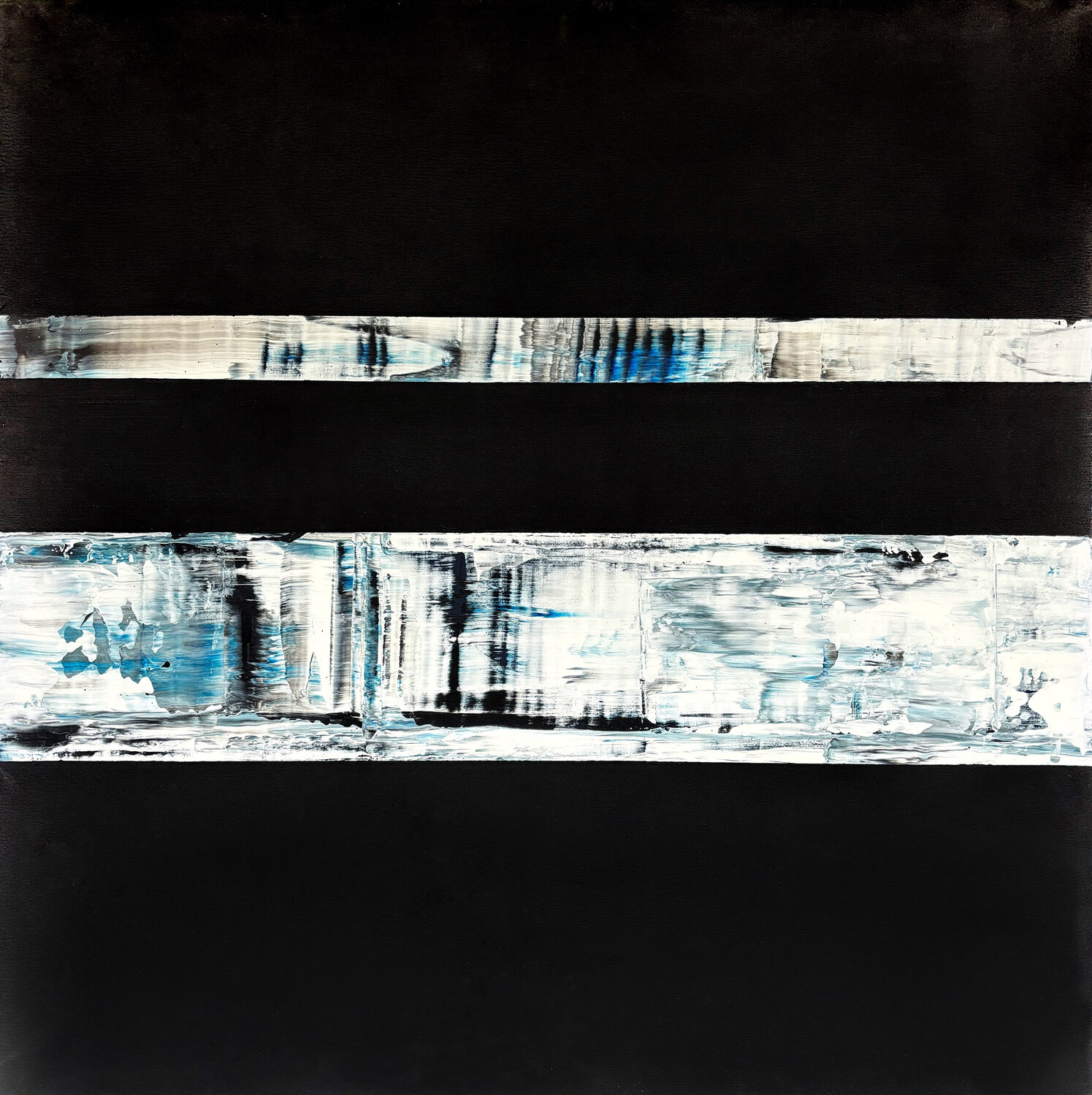 Bold Horizons – Minimalist Black & Blue Abstract Artwork – Modern Textured Painting on Canvas – 24x24" Contemporary Contrast Decor Victo Original painting for sale