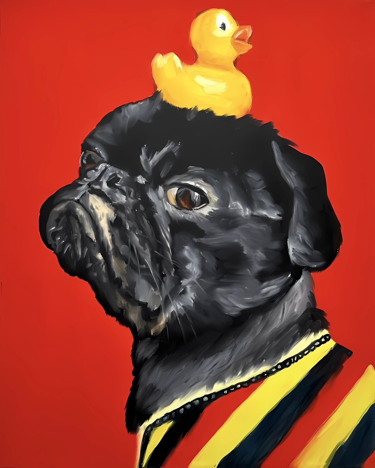 Duck King | French Bulldog with a Rubber Duck Crown | Playful Art for Dog Lovers Victo Original painting for sale