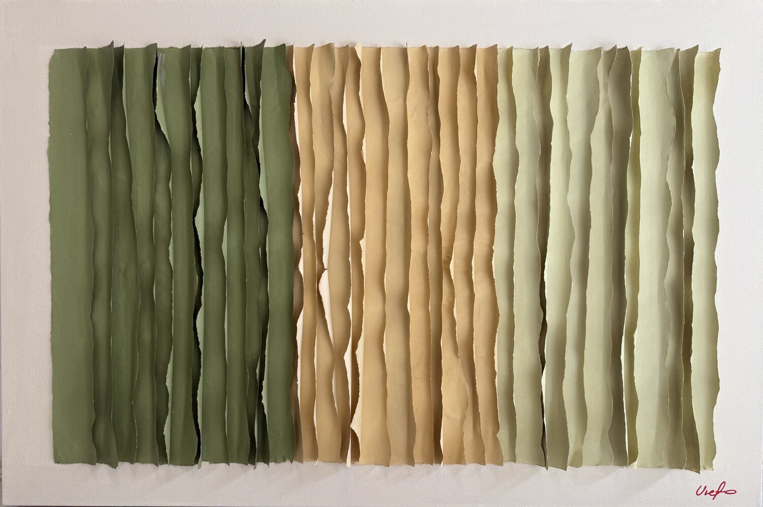 Large Abstract Minimalist Artwork - Green & Yellow Textured Wall Art - Acrylic Paper on Canvas 24x36 Victo Original painting for sale