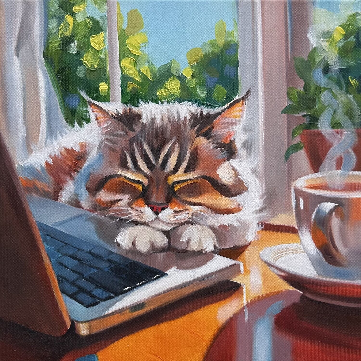 Do Not Disturb | Sleeping Kitten on Laptop Victo Original painting for sale