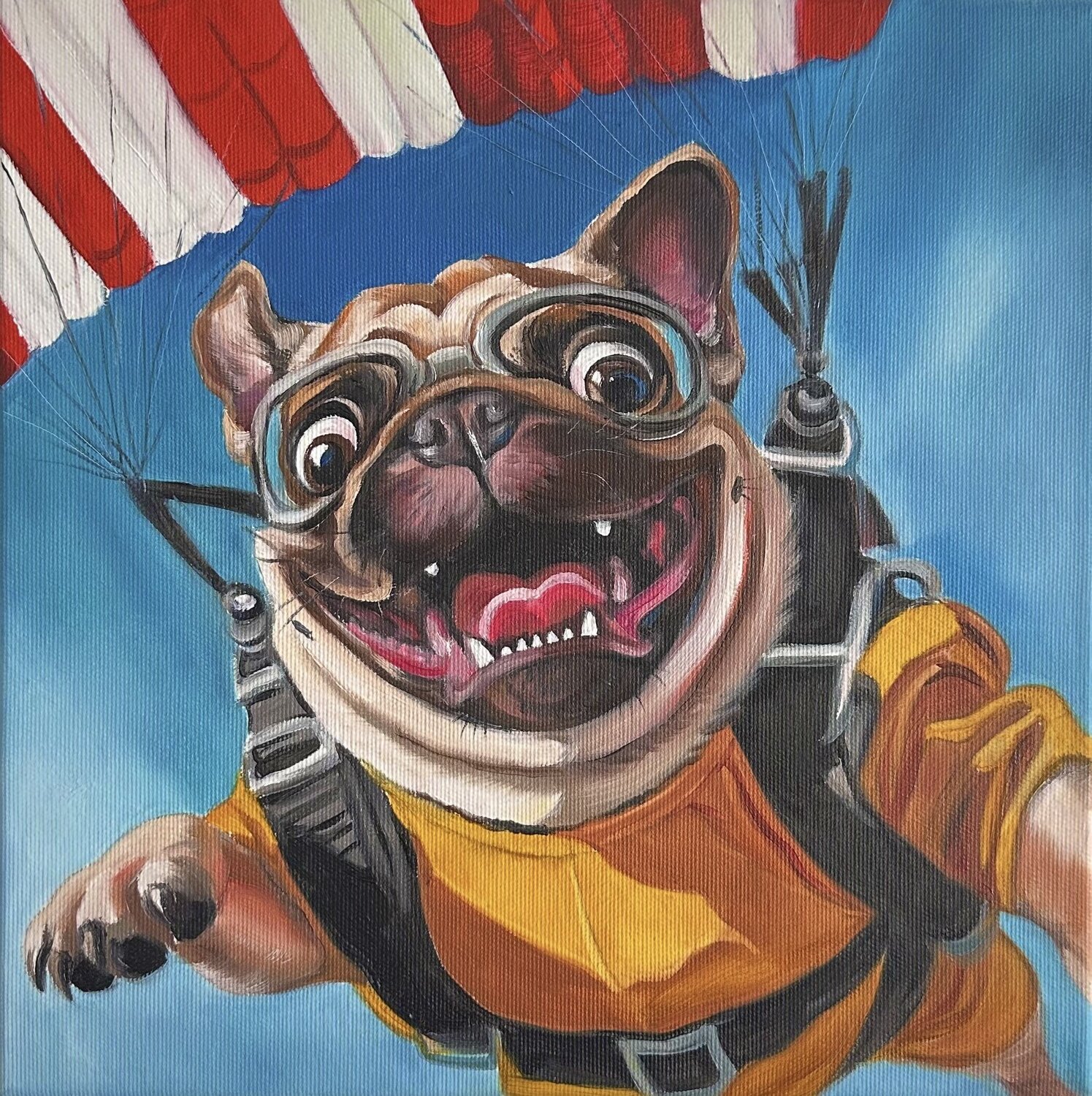 No Thoughts, Just Jump | Emotional Support Jump | Bulldog Skydiving Victo Original painting for sale