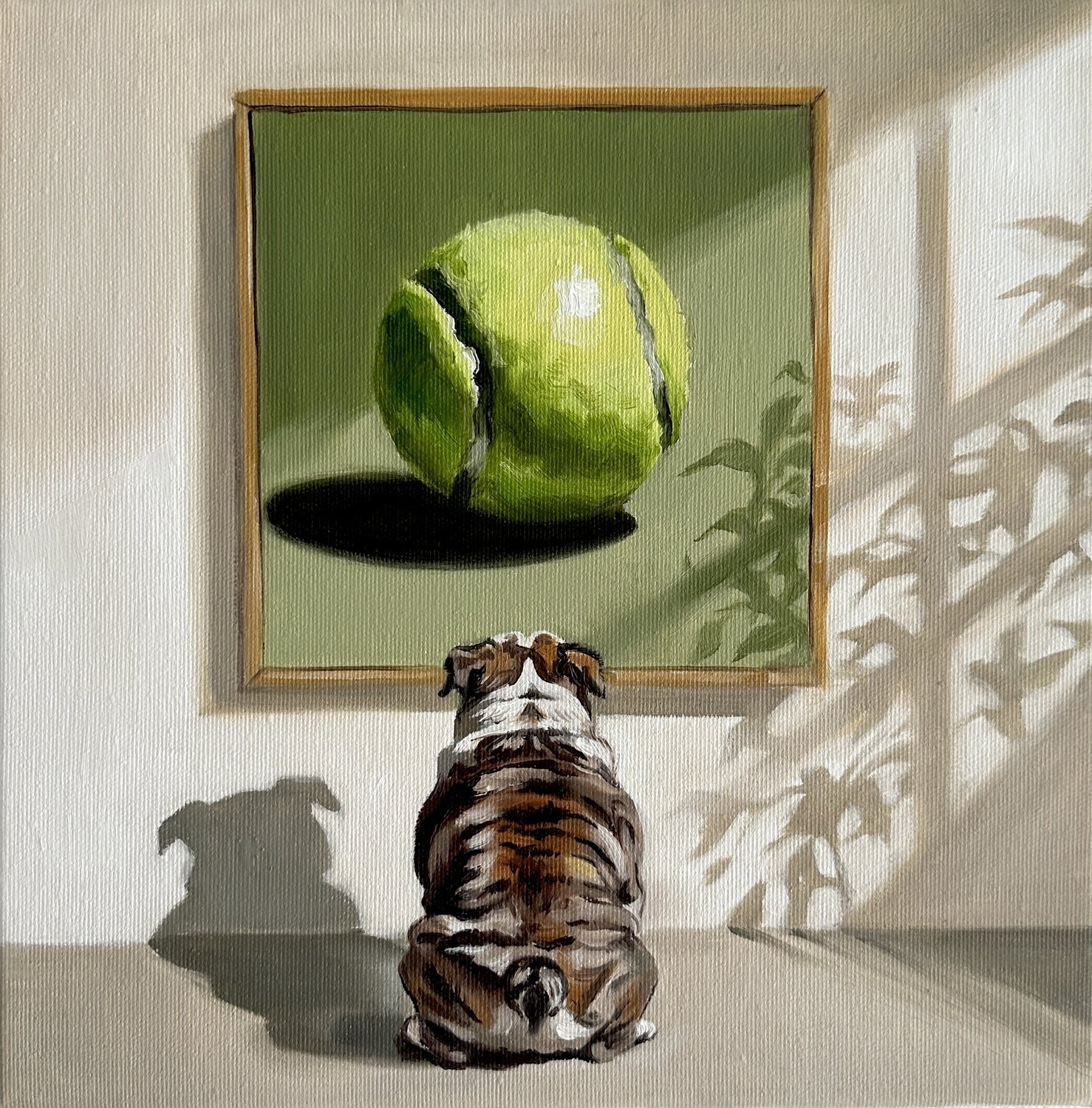 The Great Contemplation | Bulldog and the Tennis Ball –  Oil painting Contemporary wall art Victo Original painting for sale