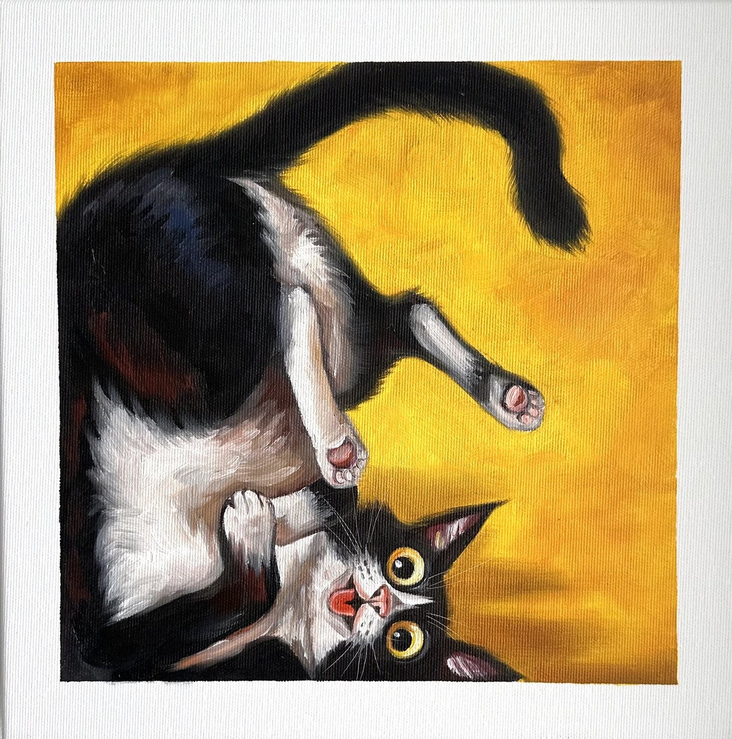 Same Energy I | Cat in Motion –  Motherhood Oil painting with cat animal art Contemporary wall art Victo Original painting for sale