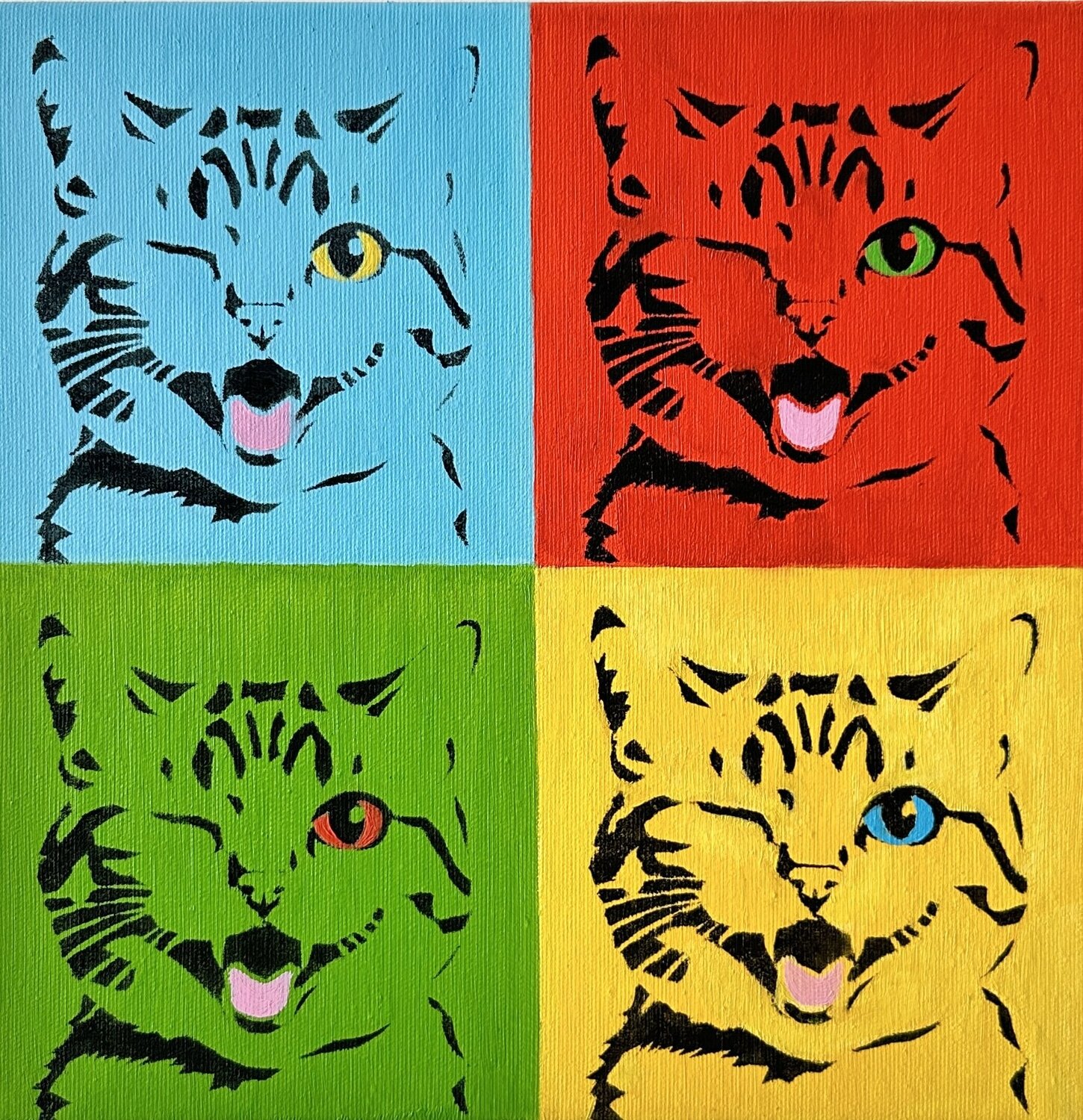 Pop Cat | Cat Visiting Warhol inspired Cat Emotive Color Field Victo Original painting for sale