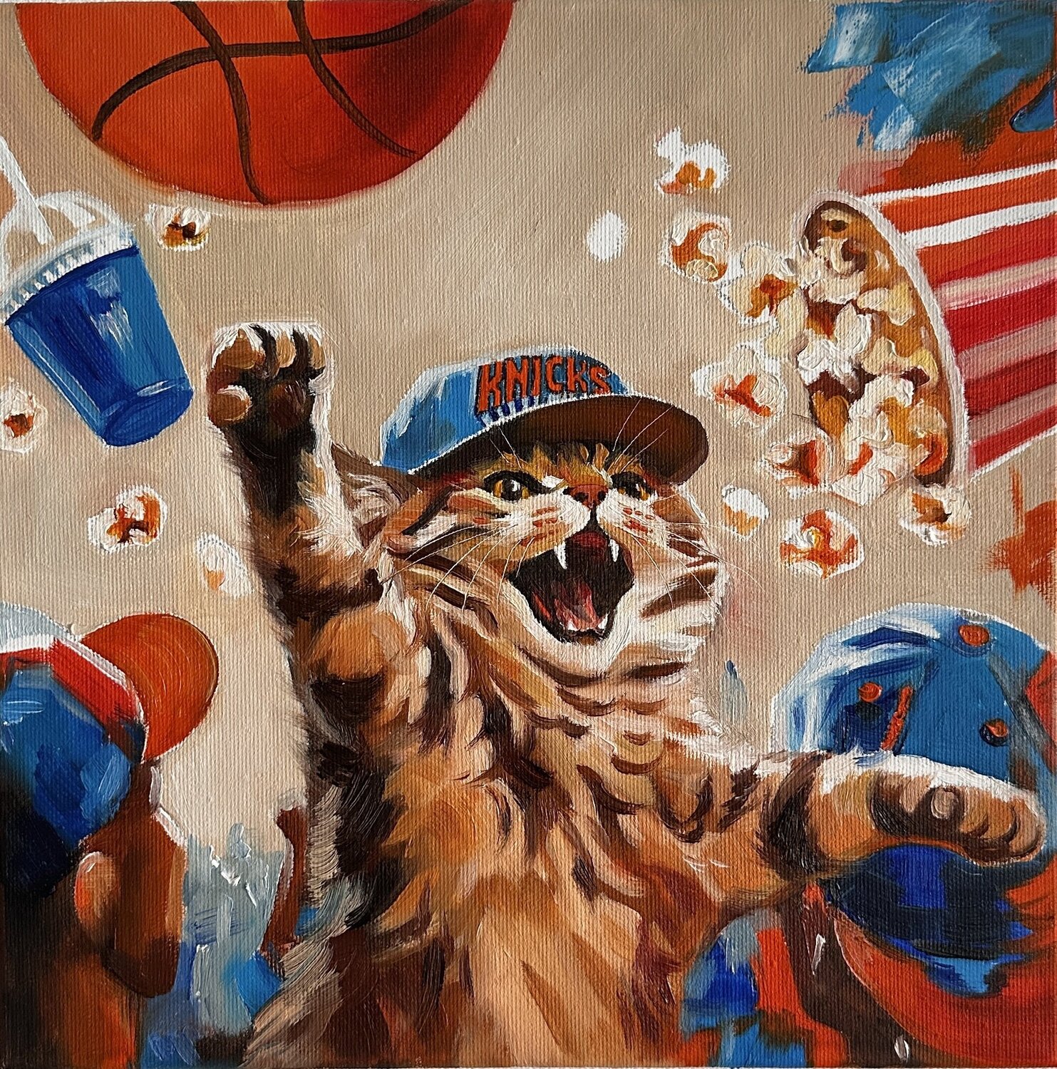 Loudest Fan in the Garden | Knicks Cat Victo Original painting for sale