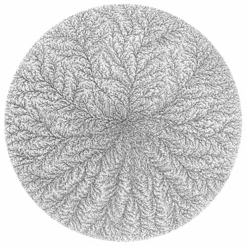 Fractale 2, encre sur papier, tondo, diam 39 cm.  Encadré, 50 x 50 cm by Béatrice Bescond, Drawing for Sale on Select