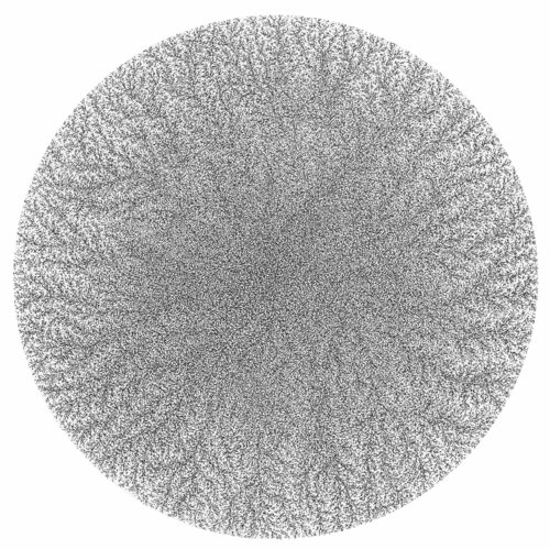 Fractale 5, encre sur papier, tondo, diam 39 cm.  Encadré, 50 x 50 cm by Béatrice Bescond, Drawing for Sale on Select