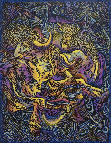 Mythorologie, Acrylique sur toile, 146 x 114 cm by Béatrice Bescond, Painting for Sale on Select