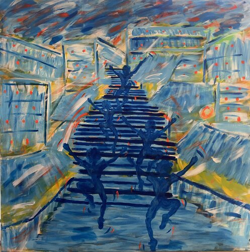 Flash Mob by Lamia Fakhoury, Painting for Sale on Select