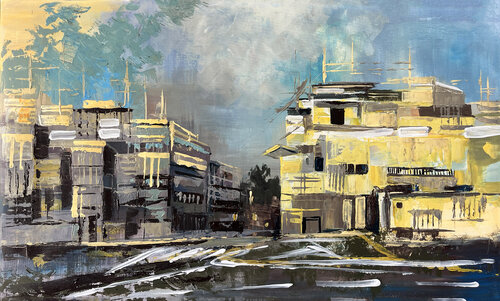 Yellow Blocks by Maria Kireev, Painting for Sale on Select