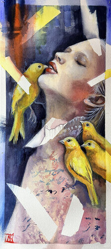 Bird Tenderness by Maria Kireev, Painting for Sale on Select