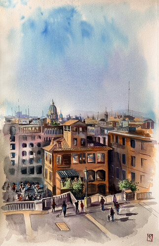 Morning Above the Spanish Steps by Maria Kireev, Painting for Sale on Select