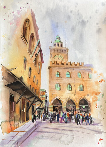 Piazza Maggiore, Bologna by Maria Kireev, Painting for Sale on Select