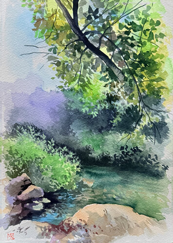 Where the Water Turns Green by Maria Kireev, Painting for Sale on Select
